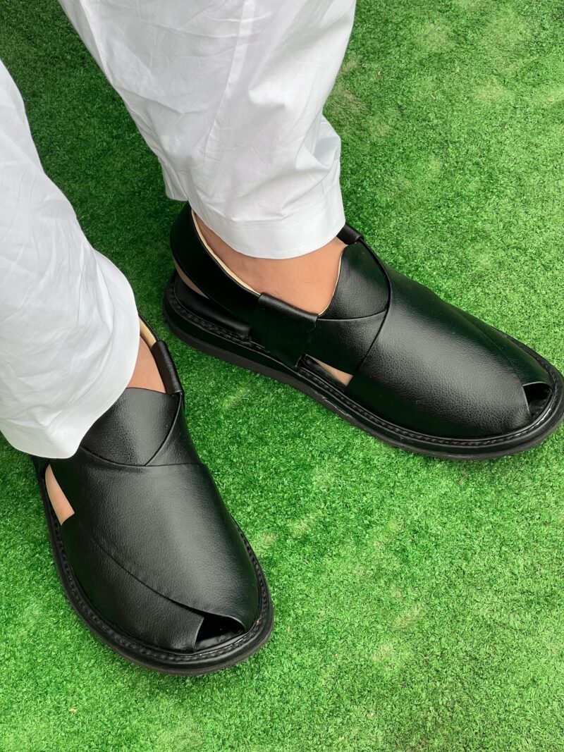 Premium Peshawari Medicated Chappal Black - Image 3