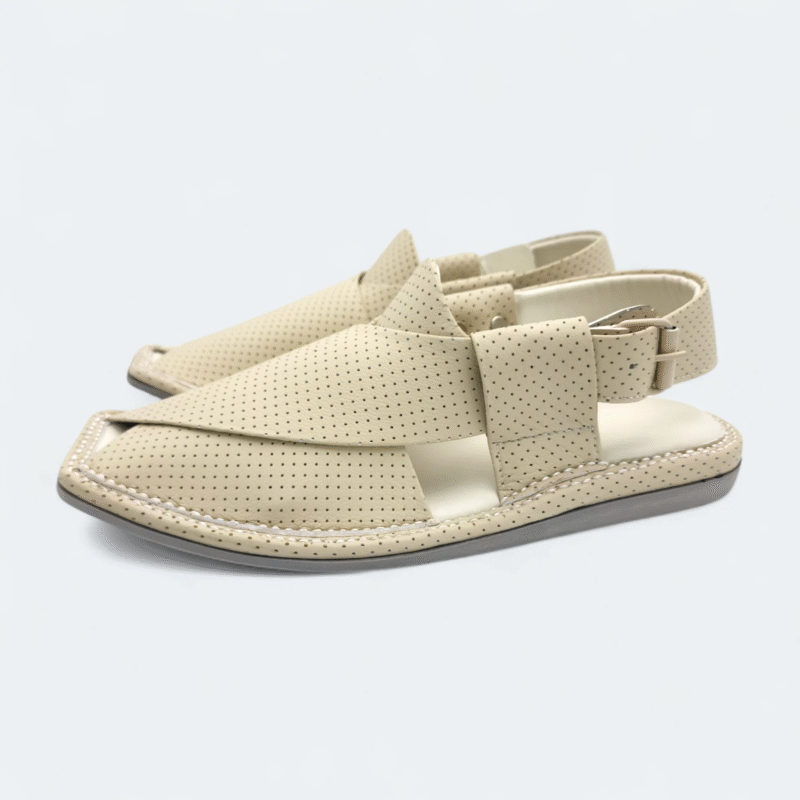 Single Sole Kaptan Chappal Dotted Cream - Image 7