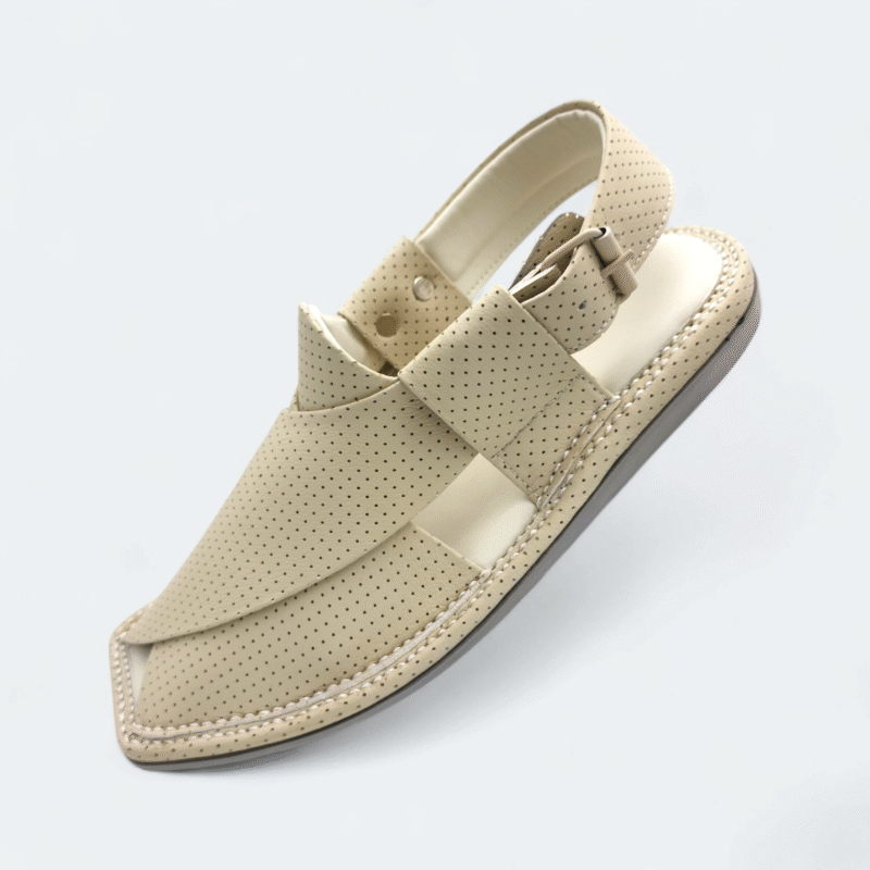 Single Sole Kaptan Chappal Dotted Cream - Image 6
