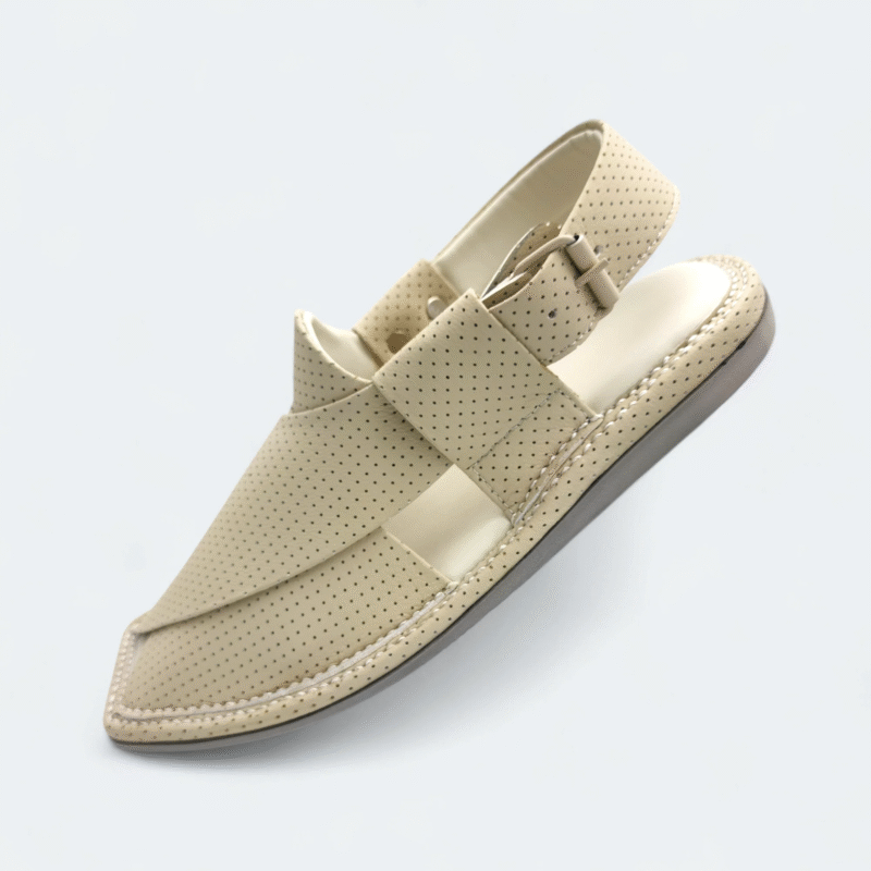 Single Sole Kaptan Chappal Dotted Cream - Image 4