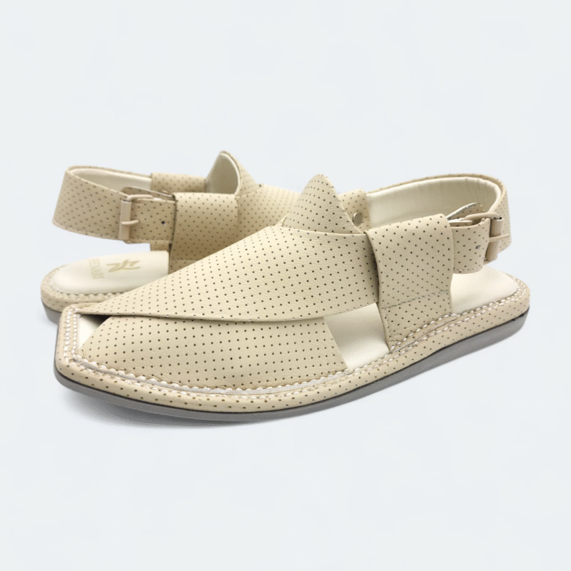 Single Sole Kaptan Chappal Dotted Cream - Image 5
