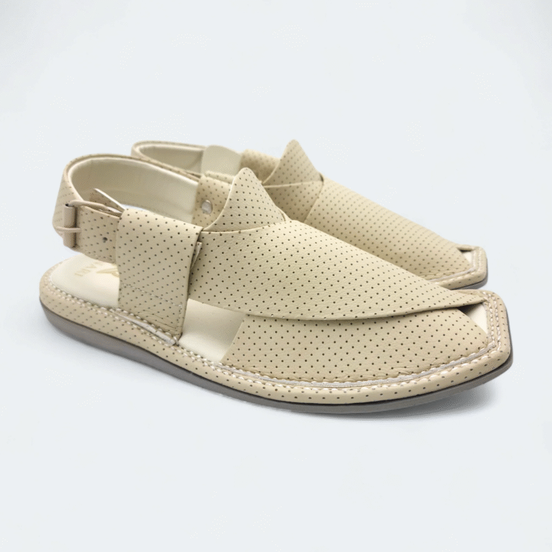 Single Sole Kaptan Chappal Dotted Cream - Image 3
