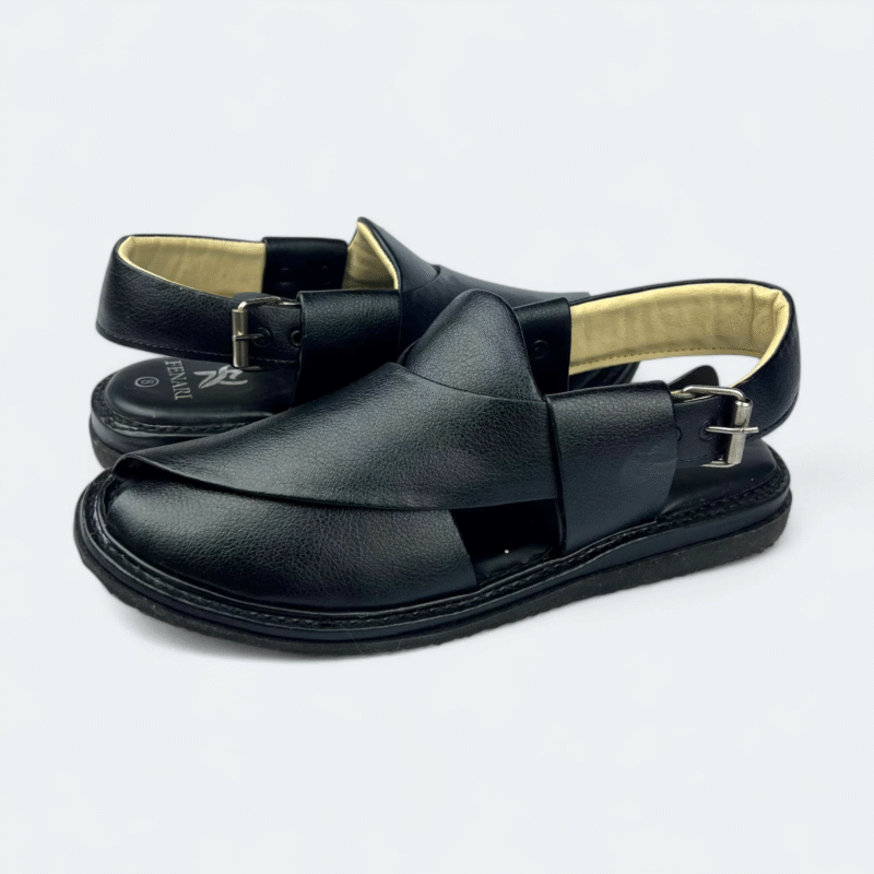 Premium Peshawari Medicated Chappal Black - Image 2